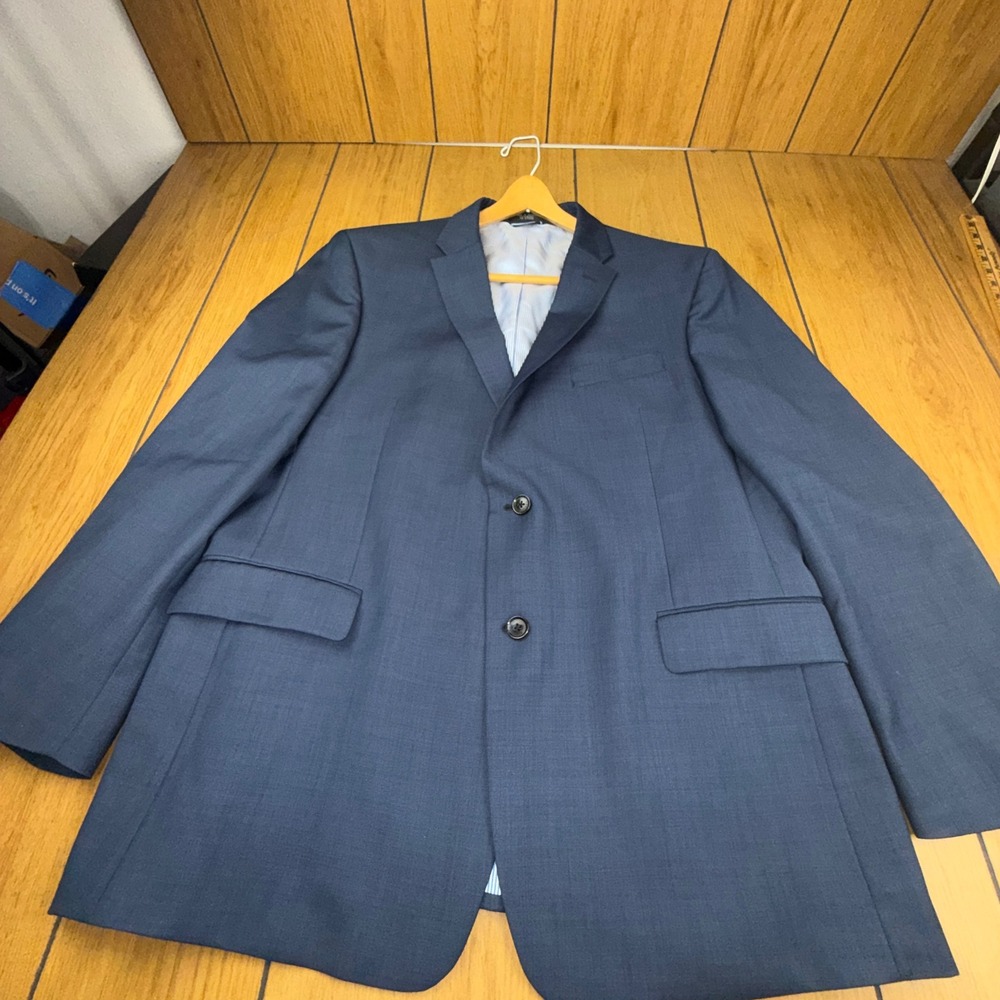 Tommy Hilfiger Mens Navy Blue 100% Wool 2 Button Suit Set 48R Jacket 38 Pants
